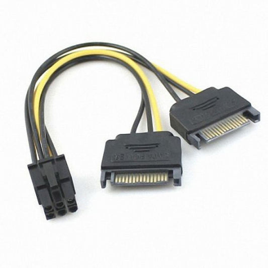 CY Dual two SATA 15 Pin Male M to PCI-e Express Card 6 Pin Female Graphics Video Card Power Cable 15cm SA-117