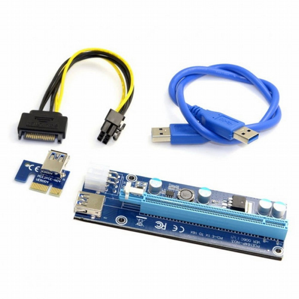 CY PCI-E 1x to 16x Mining Machine Enhanced Extender Riser Adapter with USB 3.0 6Pin Power Cable EP-037