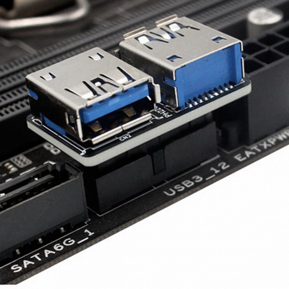 CY Dual USB 3.0 A Type Female to Motherboard 20/19 Pin Box Header Slot Adapter PCBA Flat Type U3-056