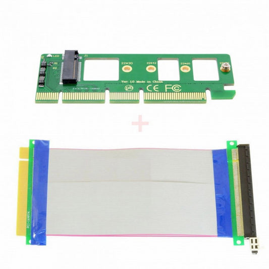 CY NGFF M-key NVME AHCI SSD to PCI-E 3.0 16x x16 Vertical Adapter with Cable Male to Female Extension EP-075+SA-001-GR