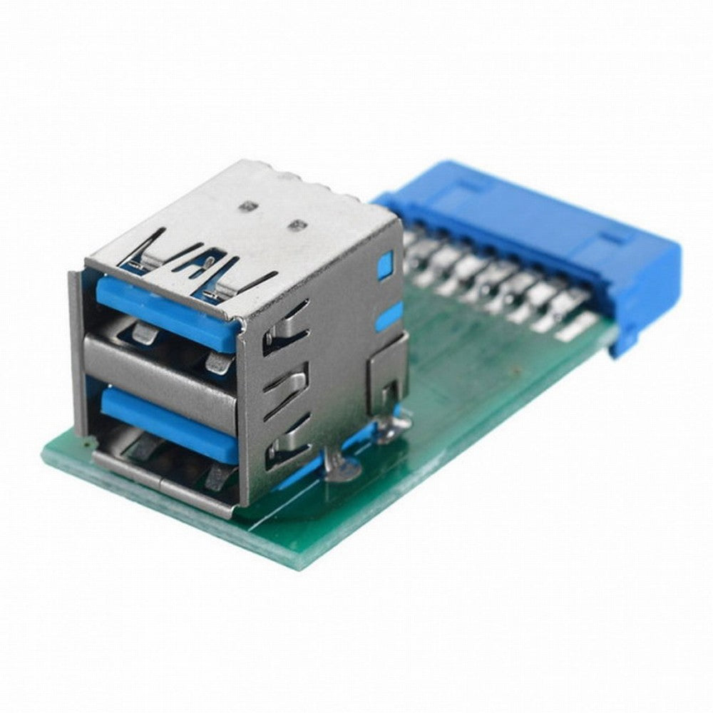 CY Vertical Dual USB 3.0 A Type Female to Motherboard 20 Pin Box Header Slot Adapter PCBA U3-080