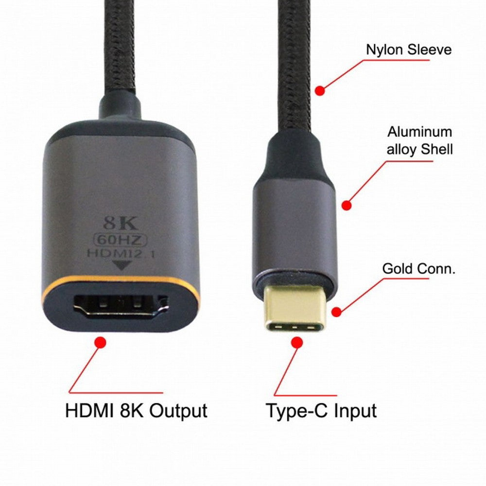 CY USB4 USB-C Type-C Source to Female HDMI 2.1 Cable Display 8K 60HZ UHD 4K HDMI Male Monitor UC-006-H8K