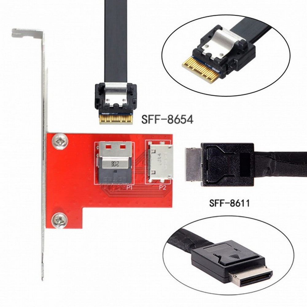 CY PCI-Express 4.0 Slimline SAS SFF-8654 to Oculink SFF-8611 SFF-8612 PCBA Female Adapter With Bracket SF-043