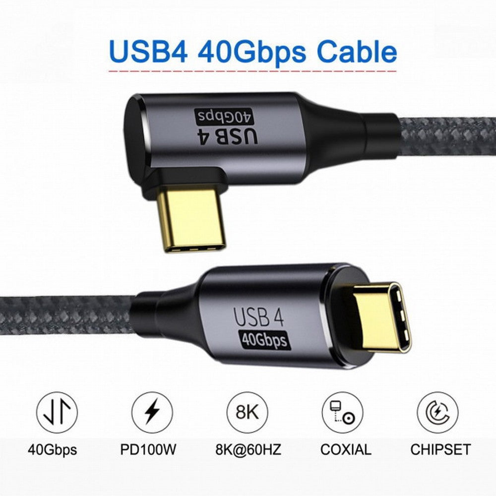 CY Angled USB4 Cable 40Gbps with 100W Charging and 8K@60Hz 5K@60Hz USB4.0 Compatible with Thunderbolt3/4 CC-UC-076-RI