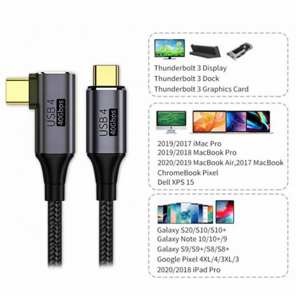 CY Angled USB4 Cable 40Gbps with 100W Charging and 8K@60Hz 5K@60Hz USB4.0 Compatible with Thunderbolt3/4 CC-UC-076-RI