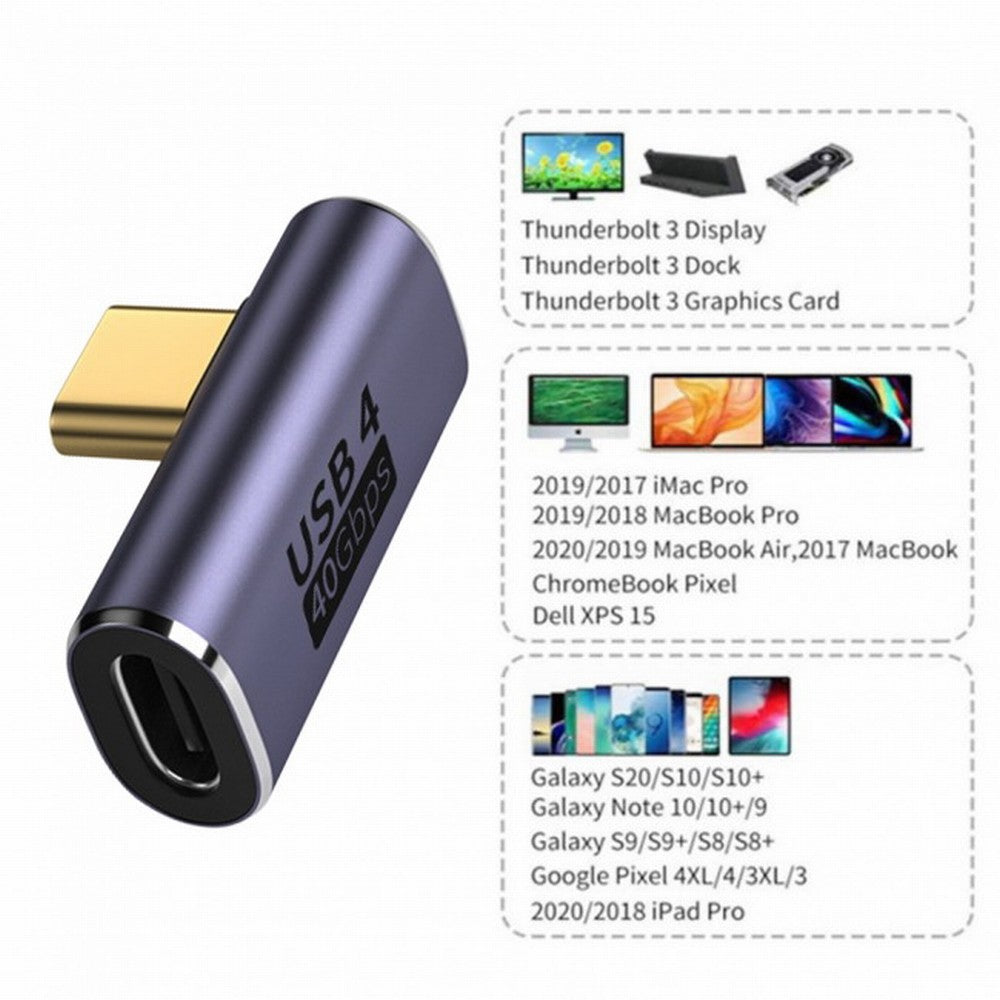 CY 40Gbps USB4 Type C Male to Female Low Profile Right Angled 100W Power Data 8K Video Adapter for Laptop Phone UC-026-LP