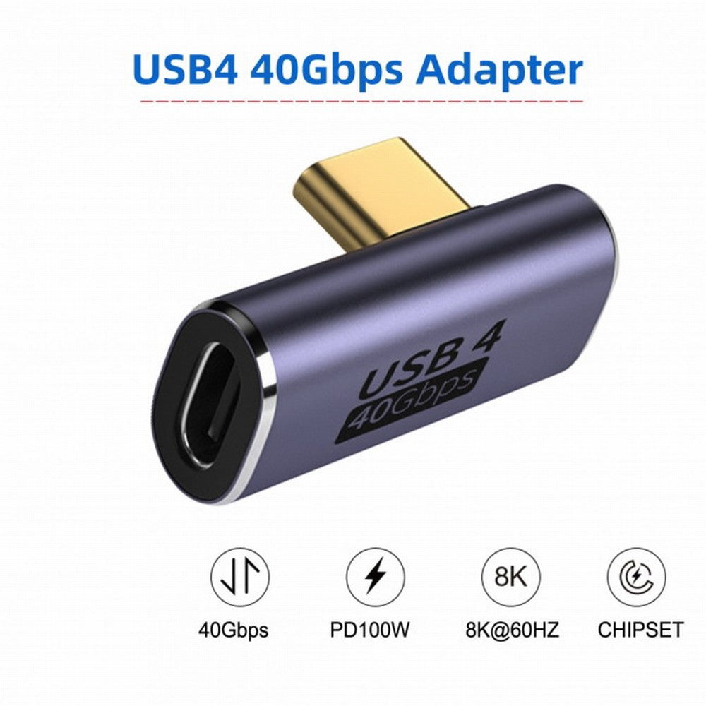 CY 40Gbps USB4 Type C Male to Female Low Profile Right Angled 100W Power Data 8K Video Adapter for Laptop Phone UC-026-LP