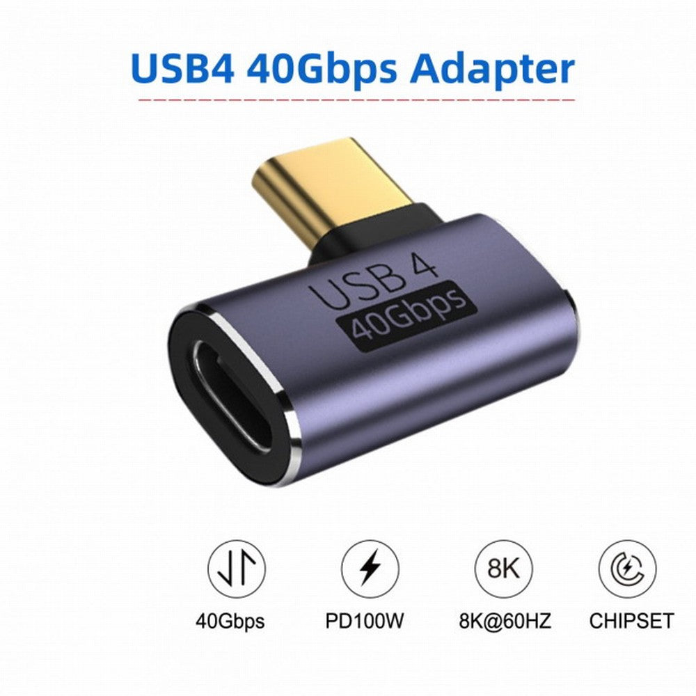 CY 40Gbps USB4 Type C Male to Female 90 Degree Left Right Angled 100W Power Data 8K Video Adapter for Laptop Phone UC-026-RI