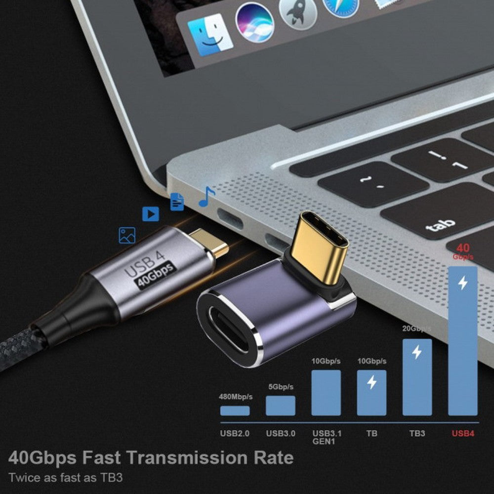 CY 40Gbps USB4 Type C Male to Female 90 Degree Up Down Angled 100W Power Data 8K Video Adapter for Laptop Phone UC-026-UP