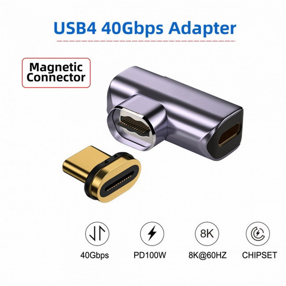 CY Magnetic Connector 40Gbps USB4 Type C Male to Female 90 Degree Left Right Angled 100W Power Data 8K Video Adapter for Laptop Phone UC-028-RI