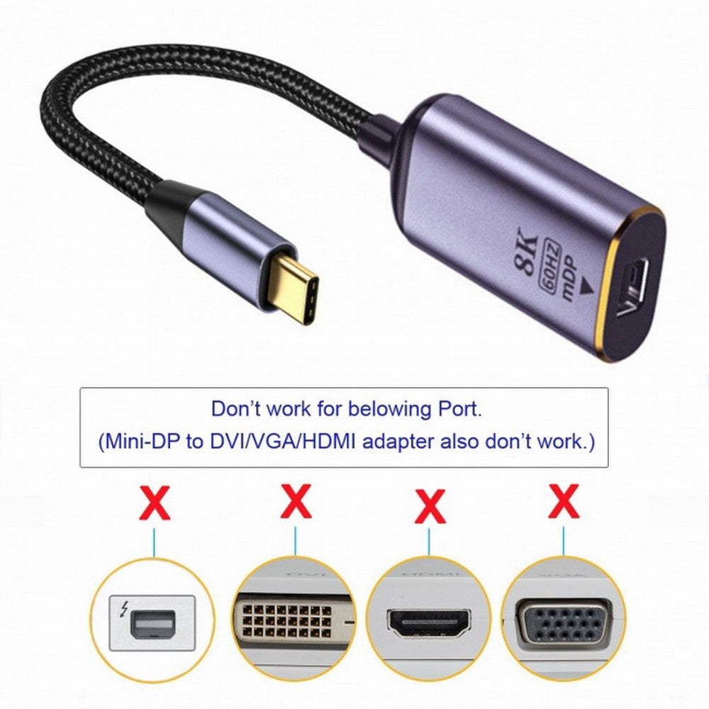 CY USB4 USB-C Type-C Source to MINI Displayport MINI-DP Female Cable Display 8K 60HZ UHD 4K Monitor Displays UC-006-M8K