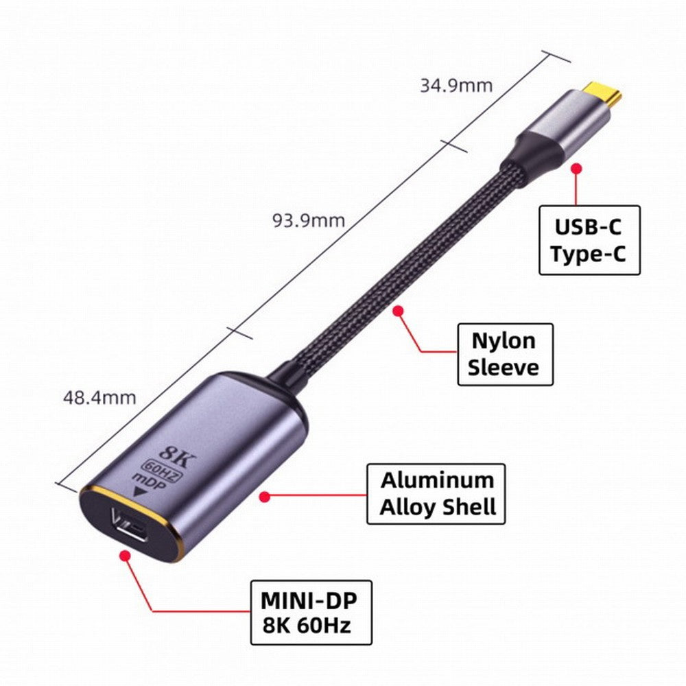 CY USB4 USB-C Type-C Source to MINI Displayport MINI-DP Female Cable Display 8K 60HZ UHD 4K Monitor Displays UC-006-M8K