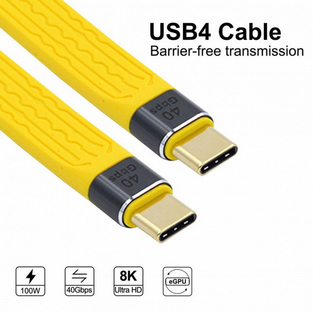 CY Yellow Type-C USB-C Male to Male USB4 40Gbps 100W 8K Flat Slim FPC Data Cable for Laptop Phone 13cm UC-002-0.13Y