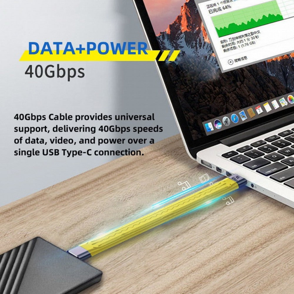 CY Yellow Type-C USB-C Male to Male USB4 40Gbps 100W 8K Flat Slim FPC Data Cable for Laptop Phone 13cm UC-002-0.13Y