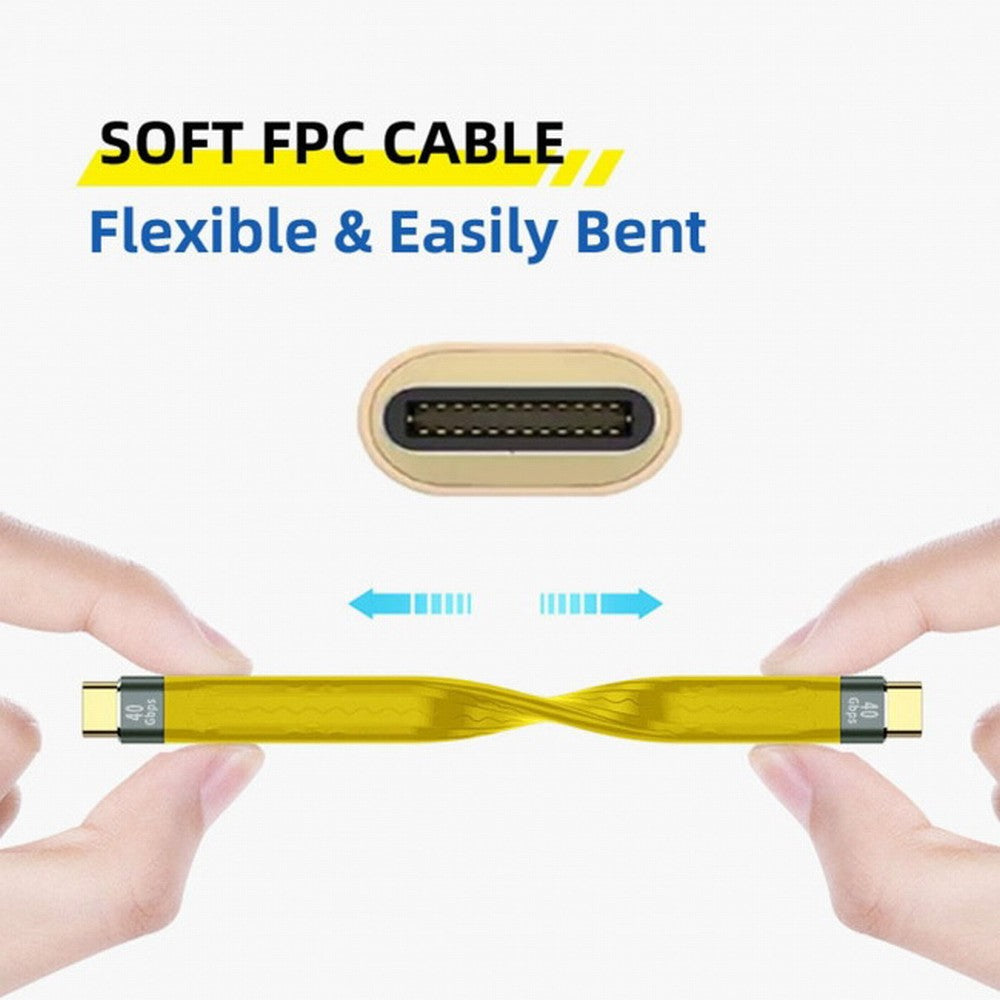 CY Yellow Type-C USB-C Male to Male USB4 40Gbps 100W 8K Flat Slim FPC Data Cable for Laptop Phone 13cm UC-002-0.13Y