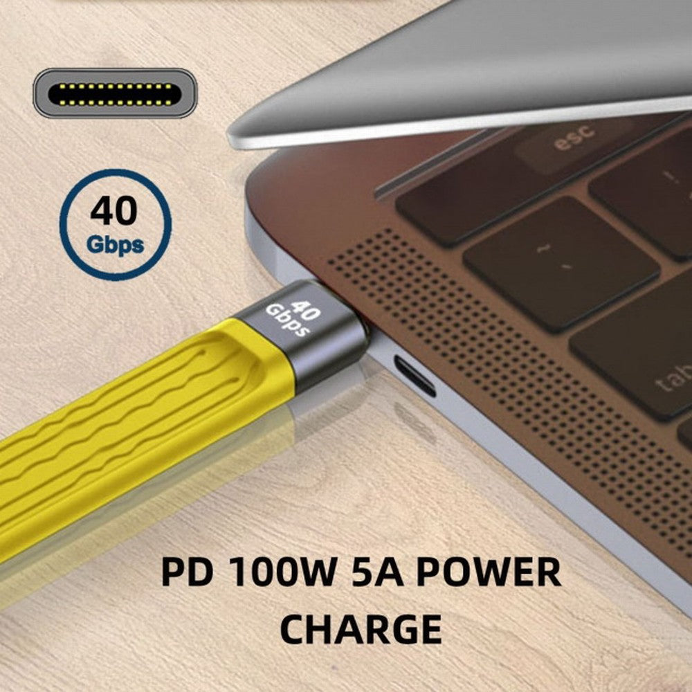 CY Yellow Type-C USB-C Male to Male USB4 40Gbps 100W 8K Flat Slim FPC Data Cable for Laptop Phone 13cm UC-002-0.13Y