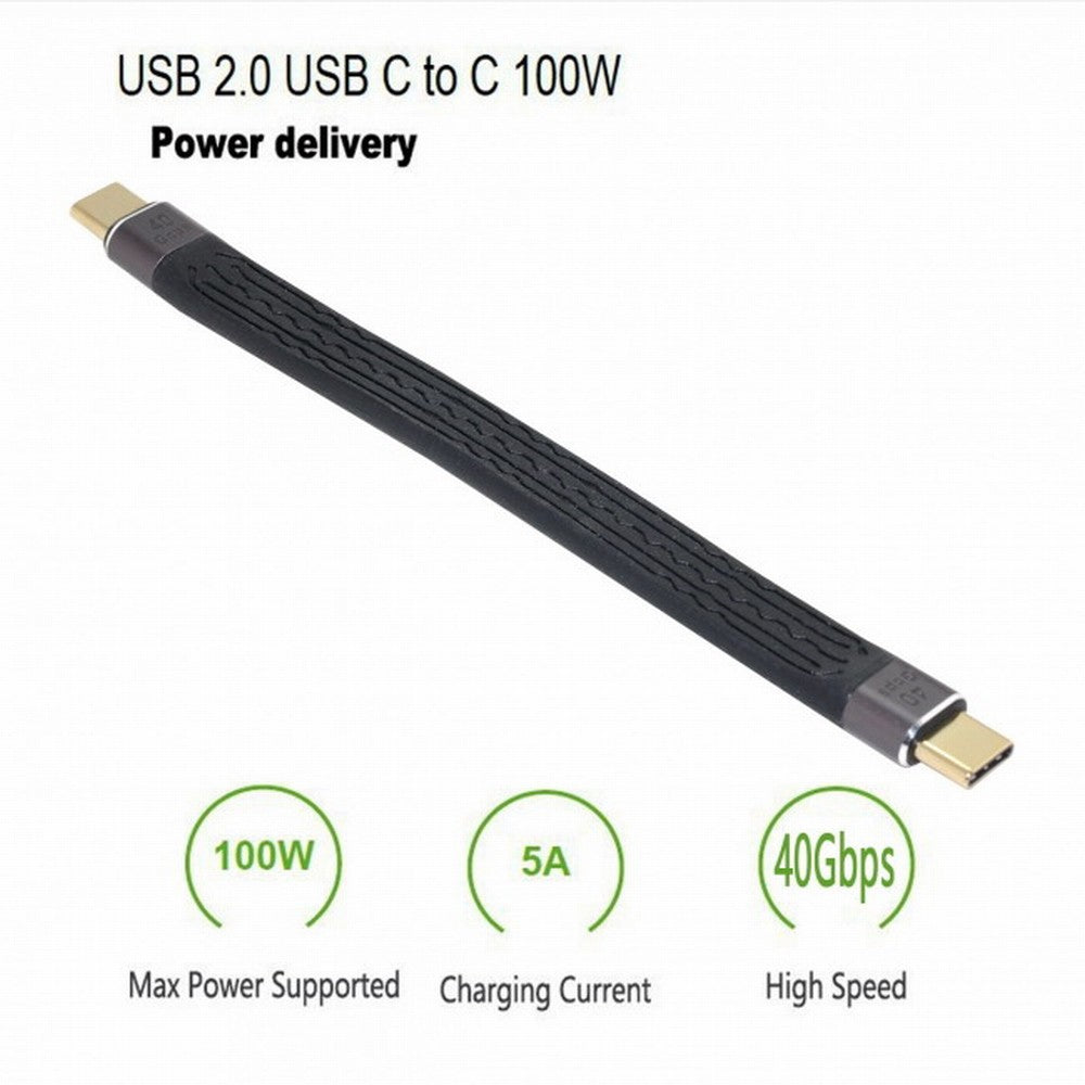 CY Type-C USB-C Male to Male USB4 40Gbps 100W 8K Flat Slim FPC Data Cable 13cm for Laptop Phone UC-002-0.13M