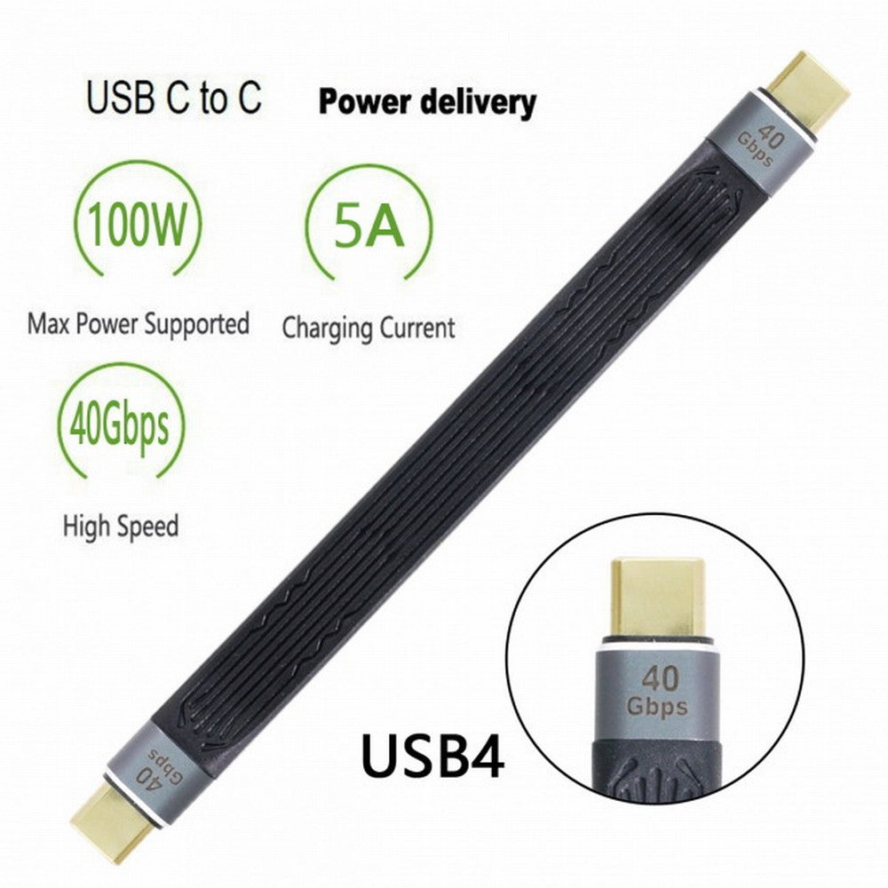 CY Type-C USB-C Male to Male USB4 40Gbps 100W 8K Flat Slim FPC Data Cable 13cm for Laptop Phone UC-002-0.13M