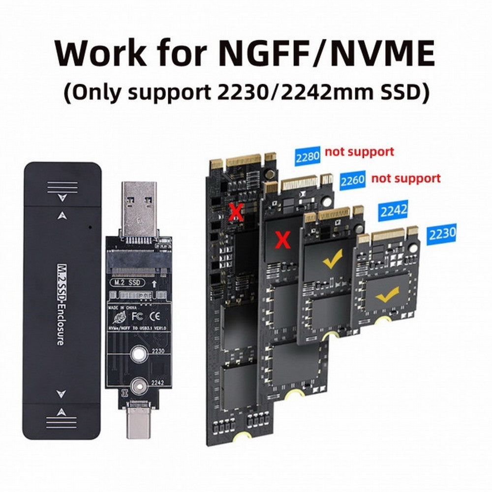 CY Combo Type-C USB3.0 to NVME M-key M.2 NGFF SATA SSD PCBA Case 2230/2242mm Adapter RTL9210B Chipset UC-057-2242MM