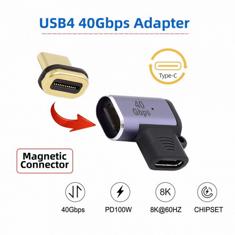 CY Magnetic Connector 40Gbps USB4 Type C Male to Female 90 Degree Left Right Angled Adapter for Laptop Phone 100W Power Data 8K Video UC-028-LE