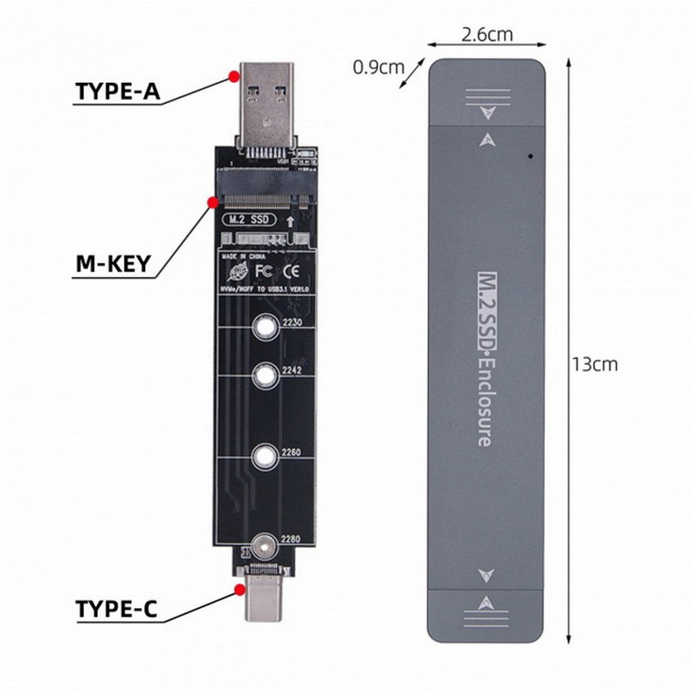 CY Combo Type-C USB3.0 to NVME M-key M.2 NGFF SATA SSD PCBA Case 2280/2242/2230mm Adapter RTL9210B Chipset UC-057-2280MM