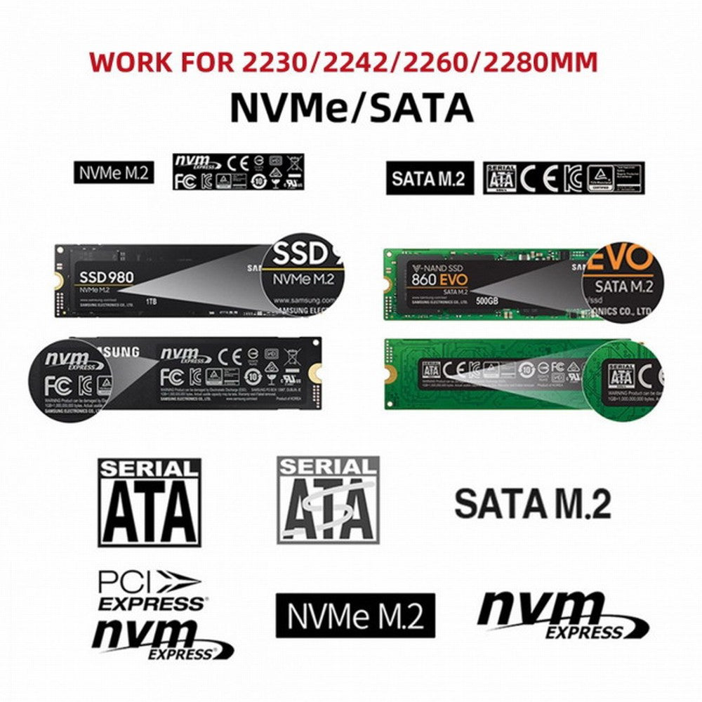 CY Combo Type-C USB3.0 to NVME M-key M.2 NGFF SATA SSD PCBA Case 2280/2242/2230mm Adapter RTL9210B Chipset UC-057-2280MM