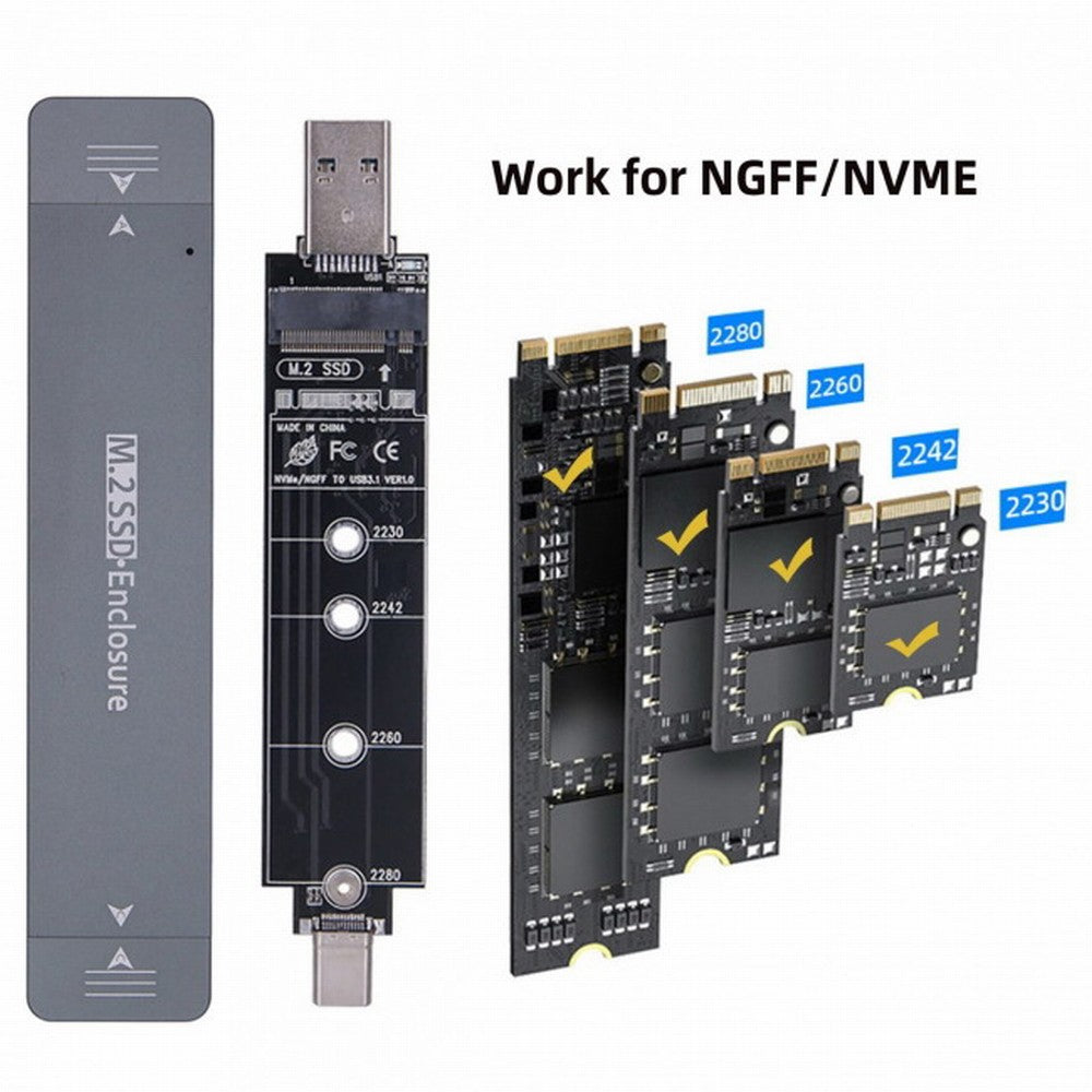 CY Combo Type-C USB3.0 to NVME M-key M.2 NGFF SATA SSD PCBA Case 2280/2242/2230mm Adapter RTL9210B Chipset UC-057-2280MM