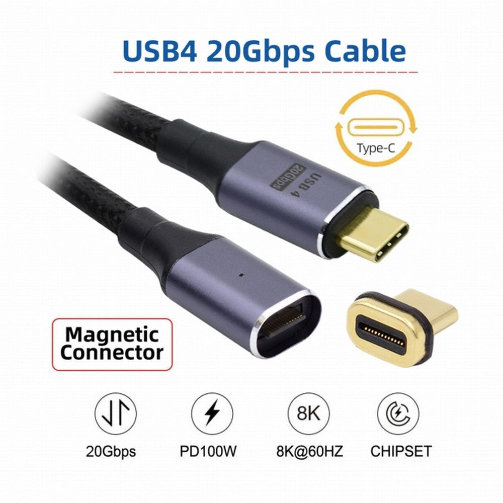 CY Magnetic Connector USB4 Cable 20Gbps Male to Male with 100W Charging and 8K@60Hz 5K@60Hz USB4.0 UC-034-BK-2.0M