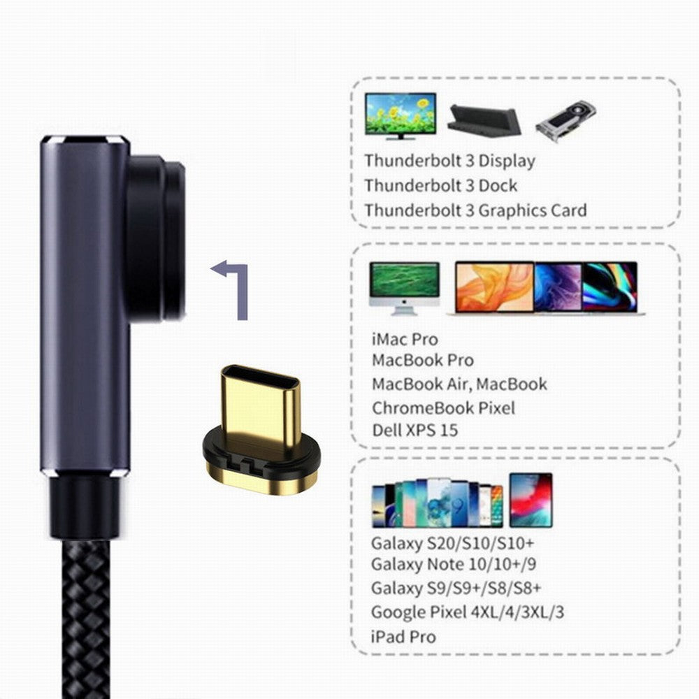 CY Magnetic Connector USB4 Cable 20Gbps Low Profile Angled 90 Degree with 100W Charging and 8K@60Hz 5K@60Hz USB4.0 UC-034-LP-2.0M