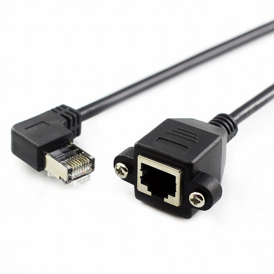 CY Left Angled 90 Degree 8P8C FTP STP UTP Cat6 Male to Female Lan Ethernet Network Extension Cable with Panel Mount Holes UT-011-LE