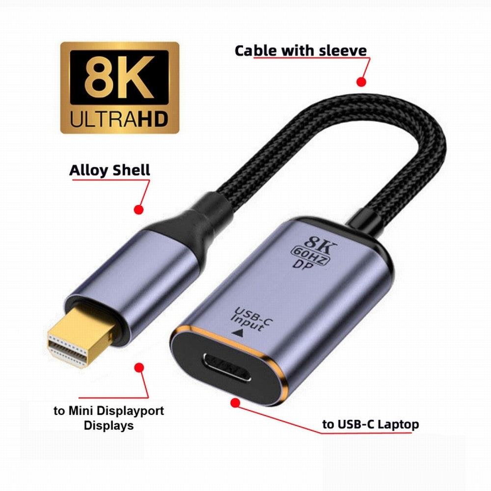 CY USB-C Type C Female Source to Mini Displayport DP 1.4 Sink HDTV Cable 8K@60hz 4K@120hz for Tablet Phone Laptop UC-038-M8K