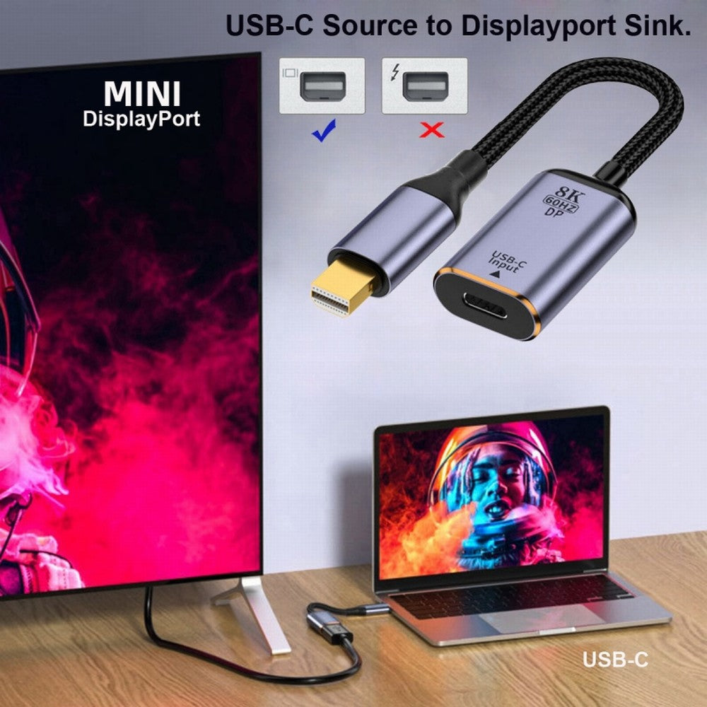 CY USB-C Type C Female Source to Mini Displayport DP 1.4 Sink HDTV Cable 8K@60hz 4K@120hz for Tablet Phone Laptop UC-038-M8K