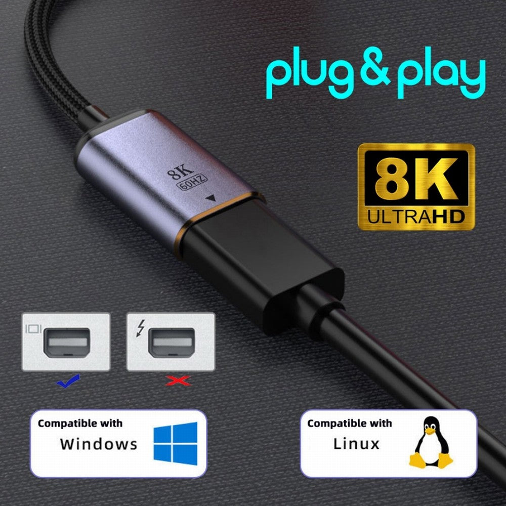 CY USB-C Type C Female Source to Mini Displayport DP 1.4 Sink HDTV Cable 8K@60hz 4K@120hz for Tablet Phone Laptop UC-038-M8K