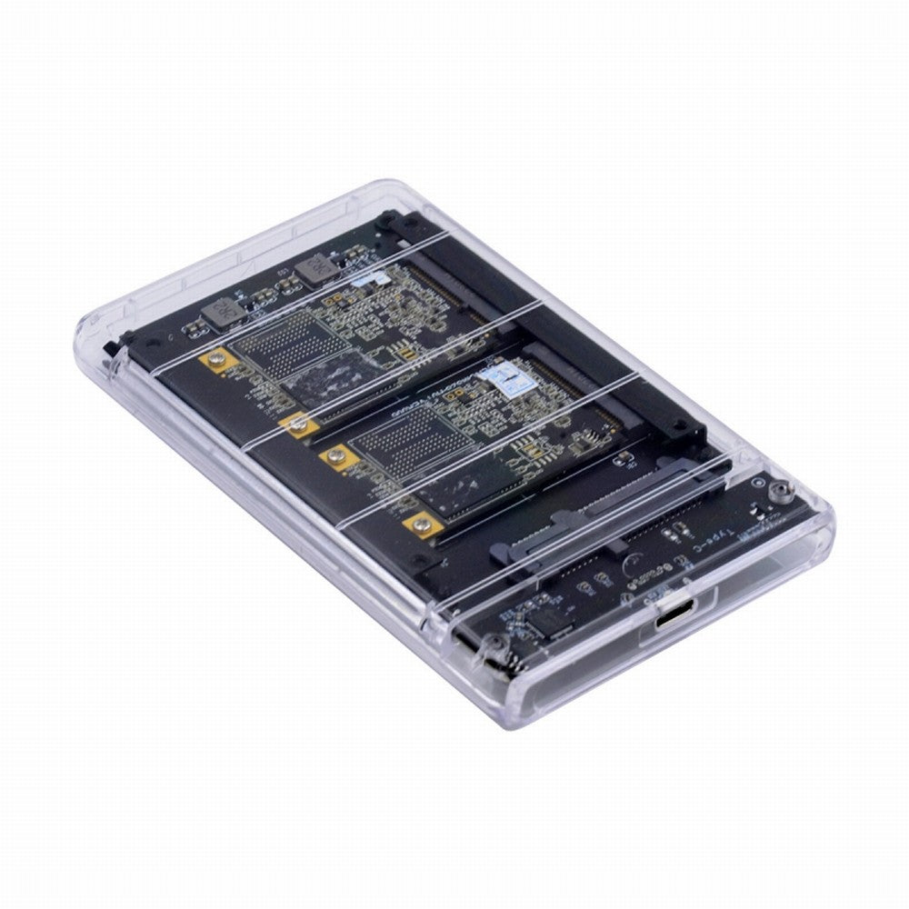 CY Dual MSATA Mini-SATA SSD Card JBOD Raid0 Span Bridge to USB3.0 Type-C USB-C 2.5inch SATA Combo Enclosure SA-049+UC-079-WH