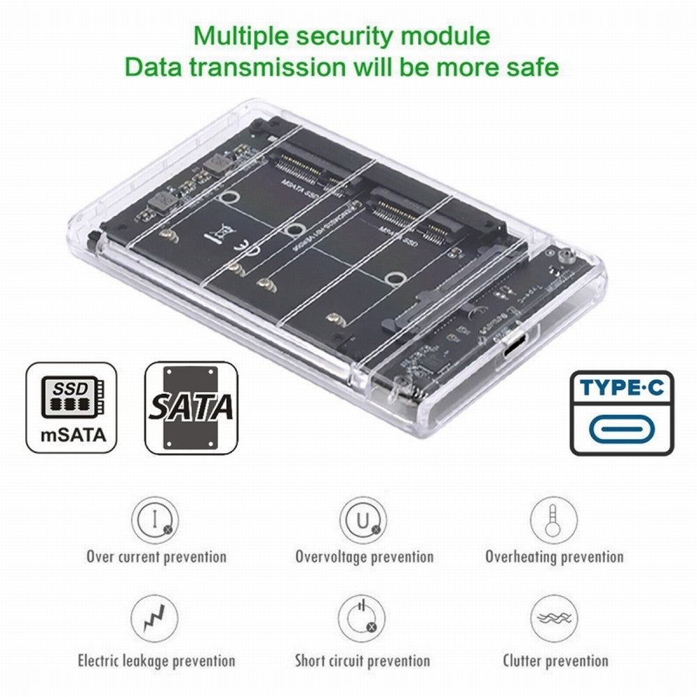 CY Dual MSATA Mini-SATA SSD Card JBOD Raid0 Span Bridge to USB3.0 Type-C USB-C 2.5inch SATA Combo Enclosure SA-049+UC-079-WH