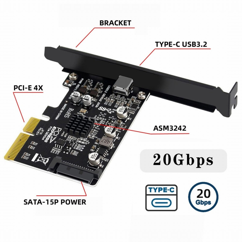 CY USB 3.2 Gen2 Type-C 20Gbps USB-C to PCI-E 4X Express Card Adapter for Desktop Motherboard UC-104-CF