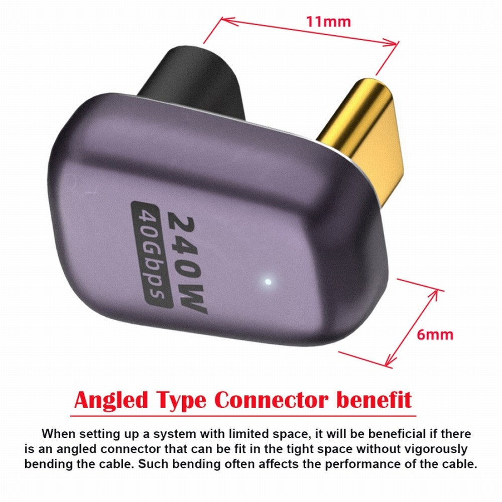 CY USB4 Type C Male to Female 240W Power 40Gbps Data 8K Video Adapter Opposite U Shape Back Angled for NS Phone Laptop UC-025-OS