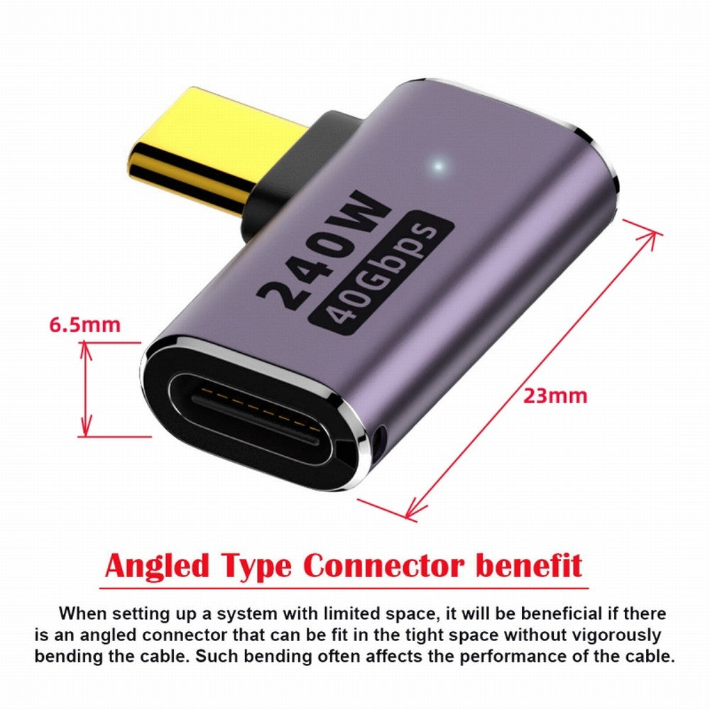 CY USB4 Type C Male to Female 240W Power 40Gbps Data 8K Video Adapter Left Right Angled for NS Phone Laptop UC-025-RI