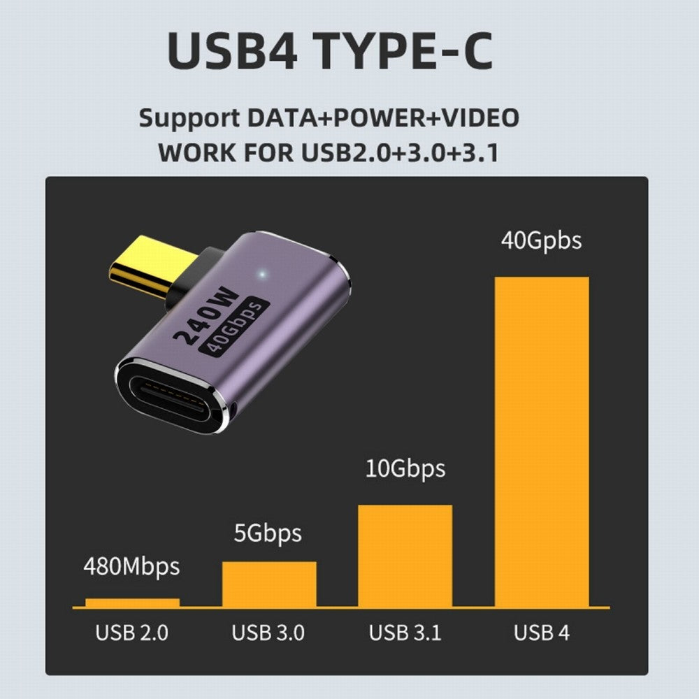 CY USB4 Type C Male to Female 240W Power 40Gbps Data 8K Video Adapter Left Right Angled for NS Phone Laptop UC-025-RI