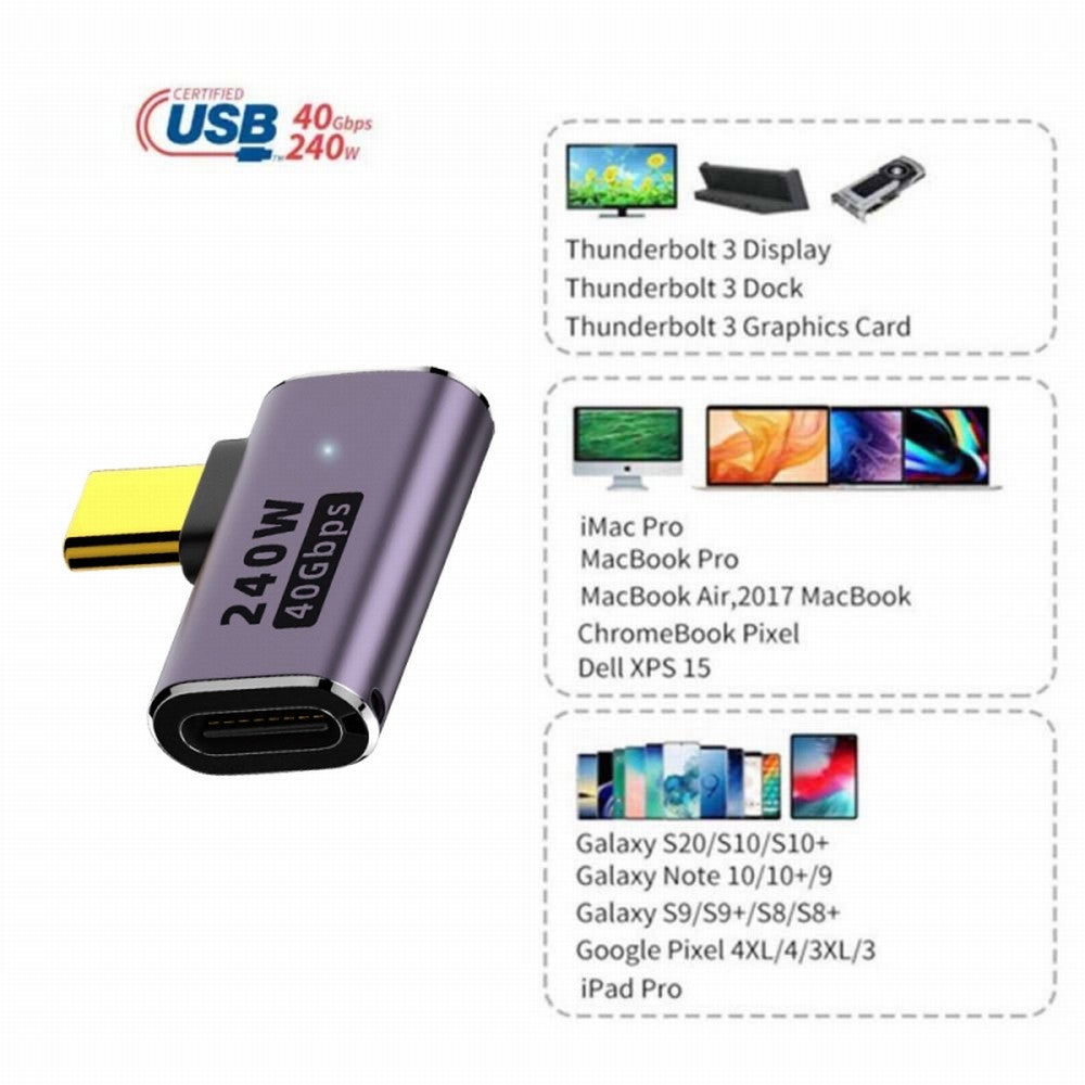 CY USB4 Type C Male to Female 240W Power 40Gbps Data 8K Video Adapter Left Right Angled for NS Phone Laptop UC-025-RI