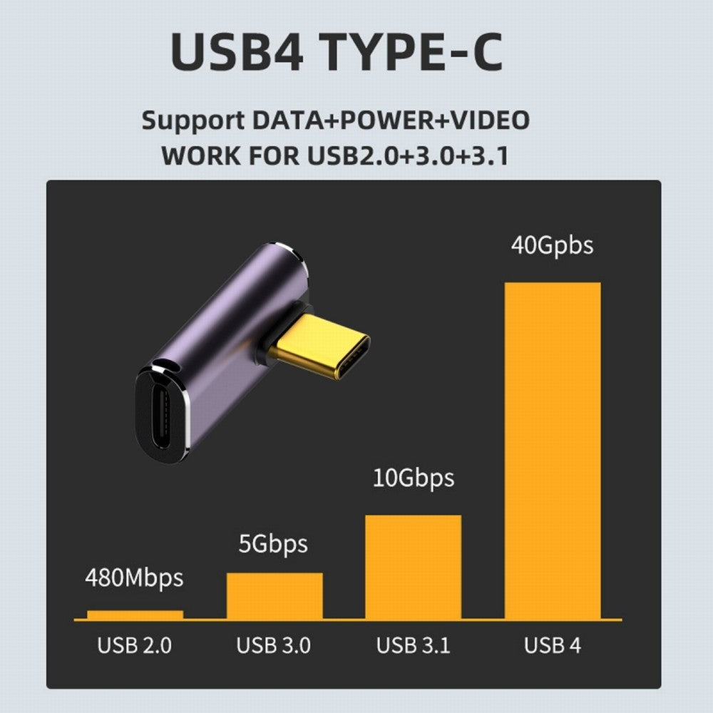 CY USB4 Type C Male to Female 240W Power 40Gbps Data 8K Video Adapter Low Profile Left Right Angled for NS Phone Laptop UC-025-LP