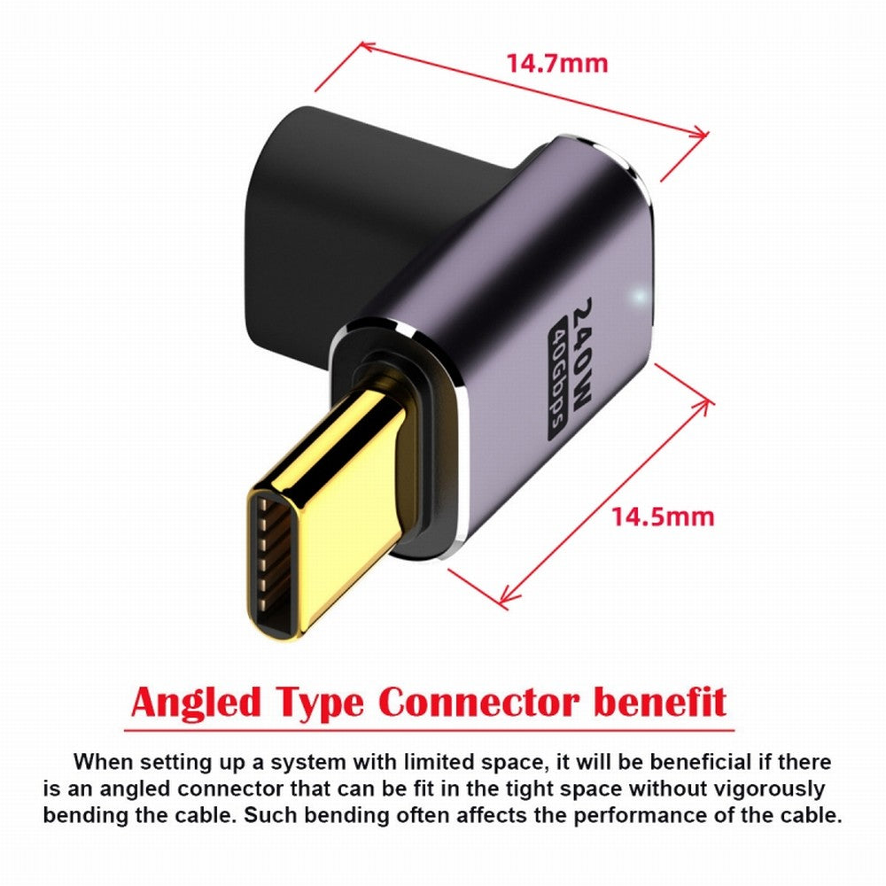 CY USB4 Type C Male to Female 240W Power 40Gbps Data 8K Video Adapter Low Profile Up Down Angled for NS Phone Laptop UC-025-DN