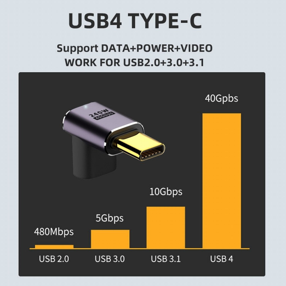 CY USB4 Type C Male to Female 240W Power 40Gbps Data 8K Video Adapter Low Profile Up Down Angled for NS Phone Laptop UC-025-DN