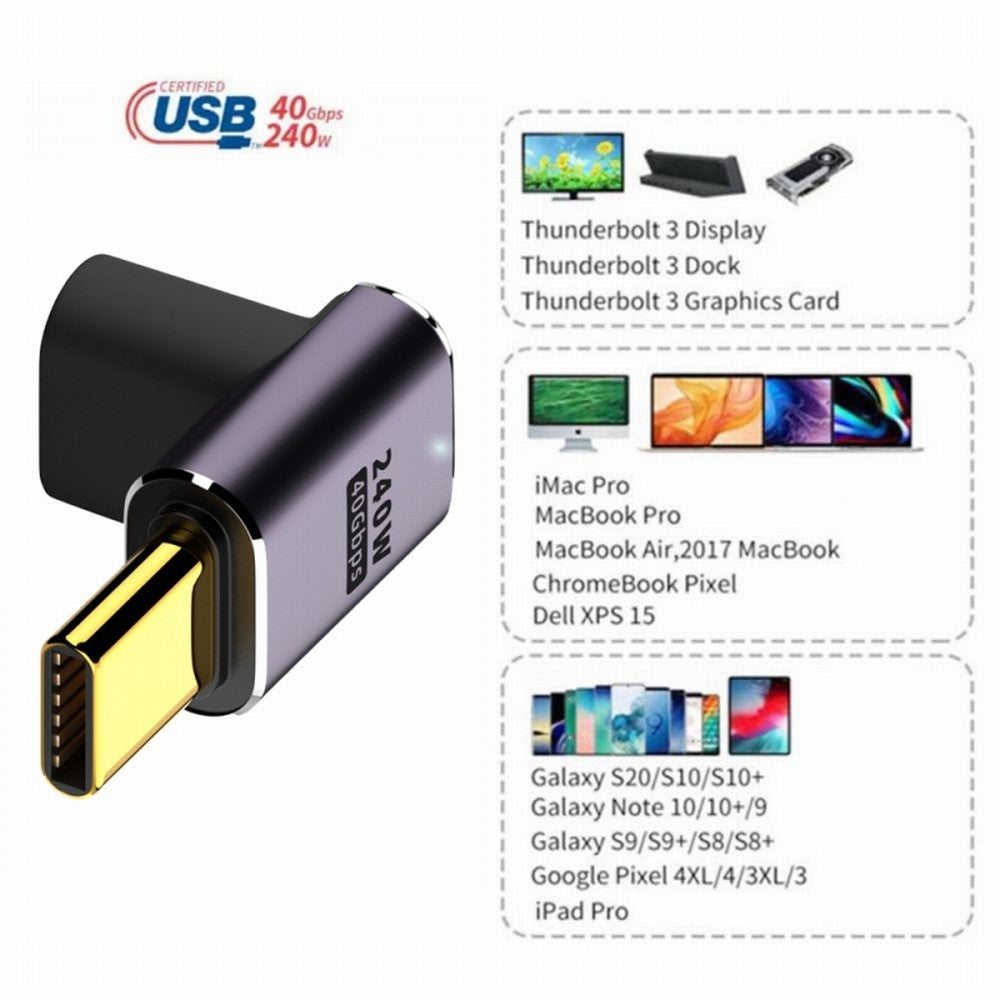 CY USB4 Type C Male to Female 240W Power 40Gbps Data 8K Video Adapter Low Profile Up Down Angled for NS Phone Laptop UC-025-DN