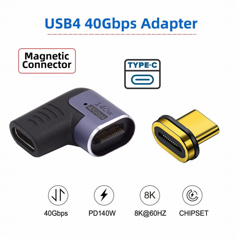 CY Magnetic Connector USB4 140W 40Gbps USB4 Type C Male to Female Left Right Angled Power Data 8K Video Adapter for Laptop Phone UC-062-RI