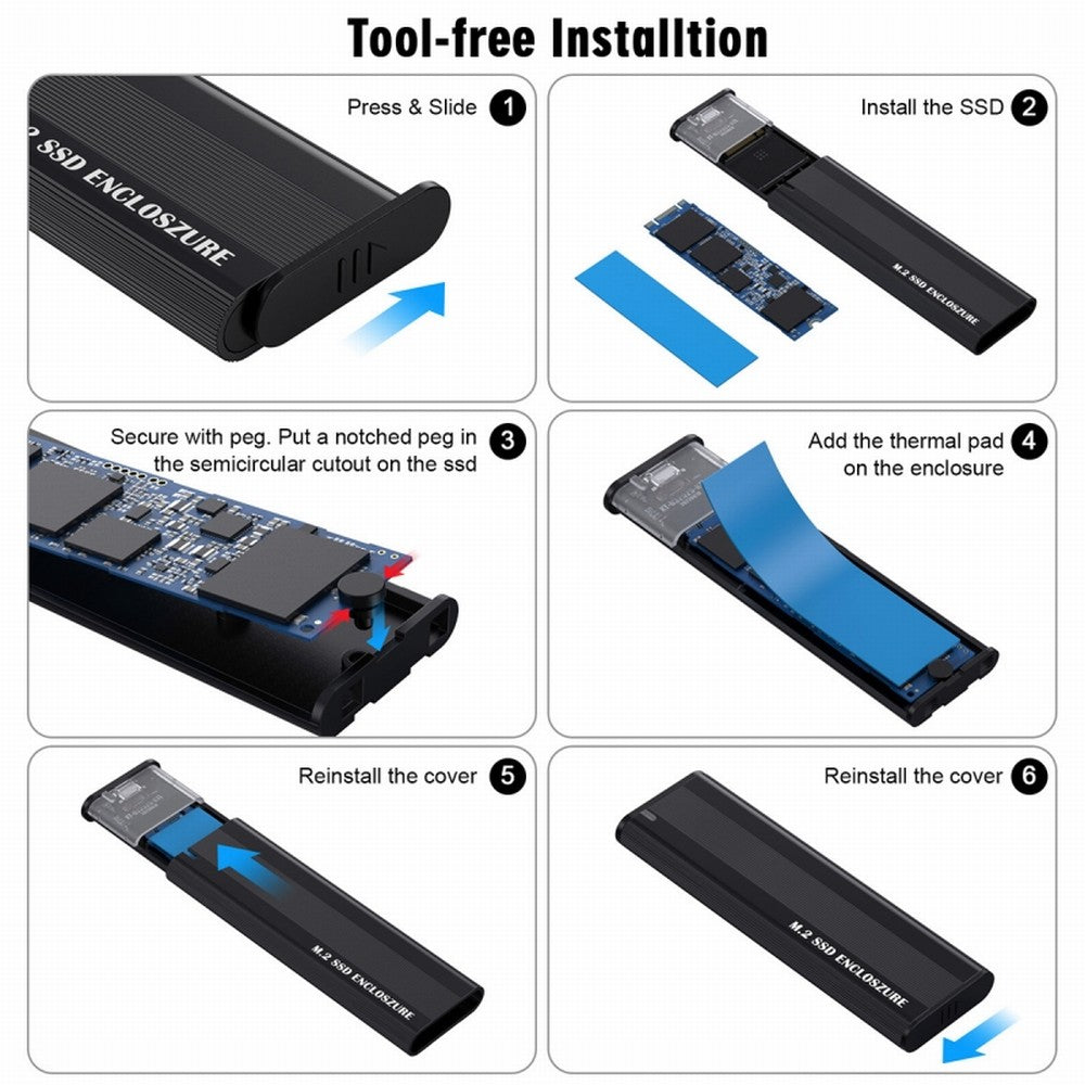 CY USB 3.0 USB-C Type-C to NVME M-key M.2 NGFF SATA SSD External PCBA Case Enclosure RTL9210B Chipset UC-145