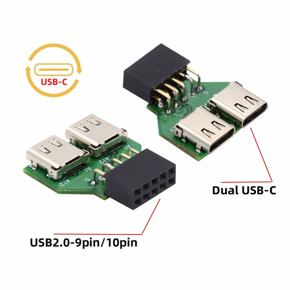 CY Dual Ports USB 3.1 Type C USB-C Female to USB 2.0 Motherboard 9pin 10pin Header Adapter PCBA 480Mbps UC-141-TC002