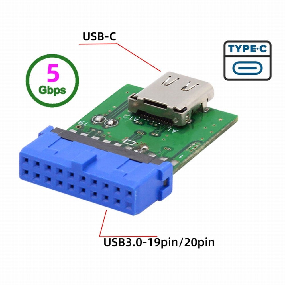 CY Single Port USB 3.1 Type C USB-C Female to USB 3.0 Motherboard 19pin 20pin Header Adapter PCBA 5Gbps UC-141-TC003