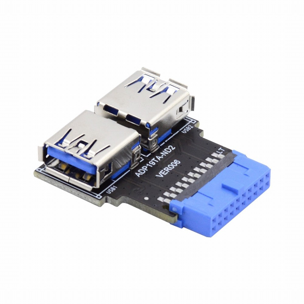 CY Dual USB 3.0 A Type Female to Motherboard 20/19 Pin Box Header Slot Adapter 5Gbps Horizontal Type PCBA U3-079-RI