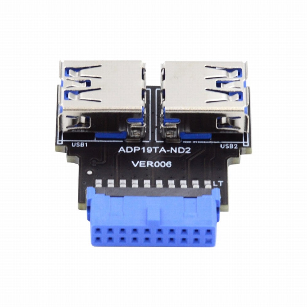 CY Dual USB 3.0 A Type Female to Motherboard 20/19 Pin Box Header Slot Adapter 5Gbps Horizontal Type PCBA U3-079-RI